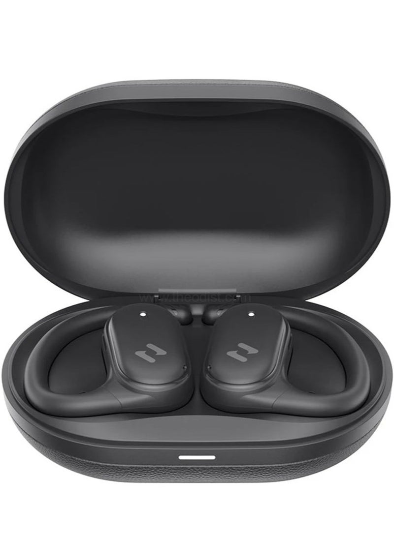 Open-Ear Wireless Earbuds with 64H Playtime, 8.5H Single Charge, Bluetooth 5.4, Dual ENC Mics for Clear Calls, 14.2mm Drivers, IPX5 Waterproof, Type-C Charging, Hall Switch Auto Pairing, Lightweight Secure Fit for Workouts, Travel, Music, and More (Black)