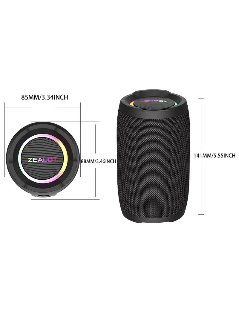 ZEALOT S49 20W Bluetooth Speaker, Loud Stereo Dual Pairing Portable Subwoofer, For Outdoor/ Home/ Party/ Gift, Support AUX/ USB/ TF Card/ Wireless Connect, Waterproof IPX5 3600mAh Battery For Long Playtime