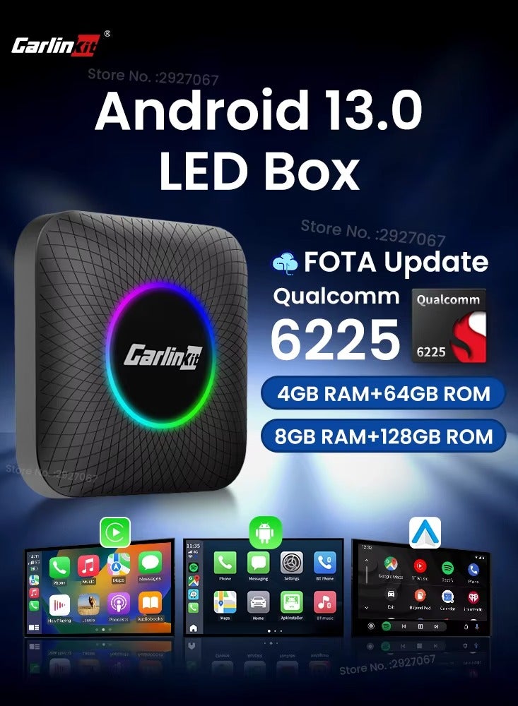 Led CarPlay Android 13 4+64GB/8+128GB smart systems ai Box QCM 6225 4g 64g wireless Android Auto CarPlay Youtube Netflix tv box for 98% car GMC Mazda Camry Hyundai Audi