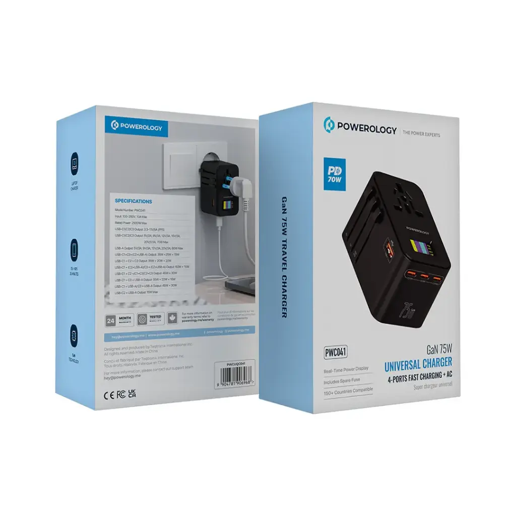 [PWCUQC041] Powerology GaN 75W Universal Charger - Black