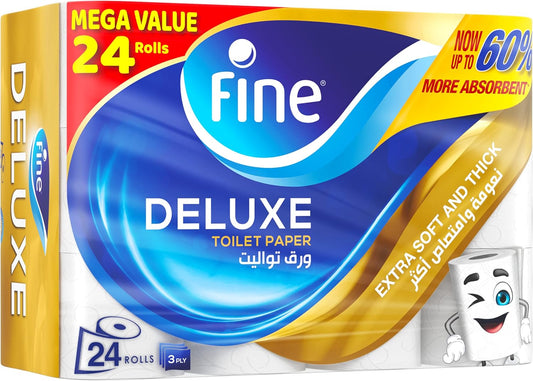 Fine Deluxe Toilet Tissue Rolls – 3-Ply, 150 Sheets per Roll, Soft &amp; Strong, Pack of 10