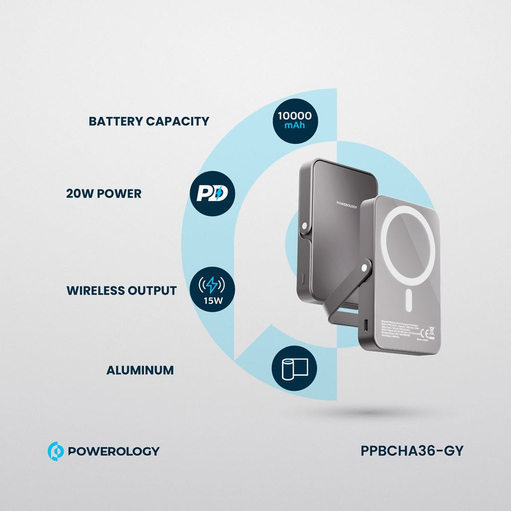 [PPBCHA36-GY] Powerology 10000mAh MagSafe Power Glass Surface (Gray)