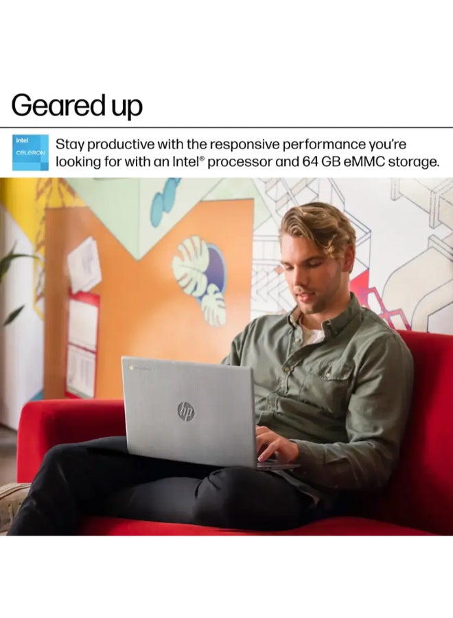 Chromebook Laptop With 14-Inch Display, Celeron Processor/4GB RAM/64GB Emmc/Intel UHD Graphics/Chrome OS English Modern Grey
