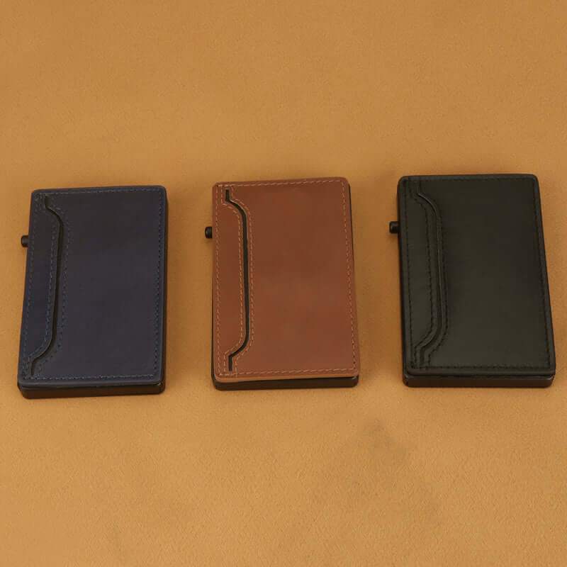 TOYFID Wallet With PU Leather Cover,Aluminum Alloy Pop Up Wallet Holder Card 