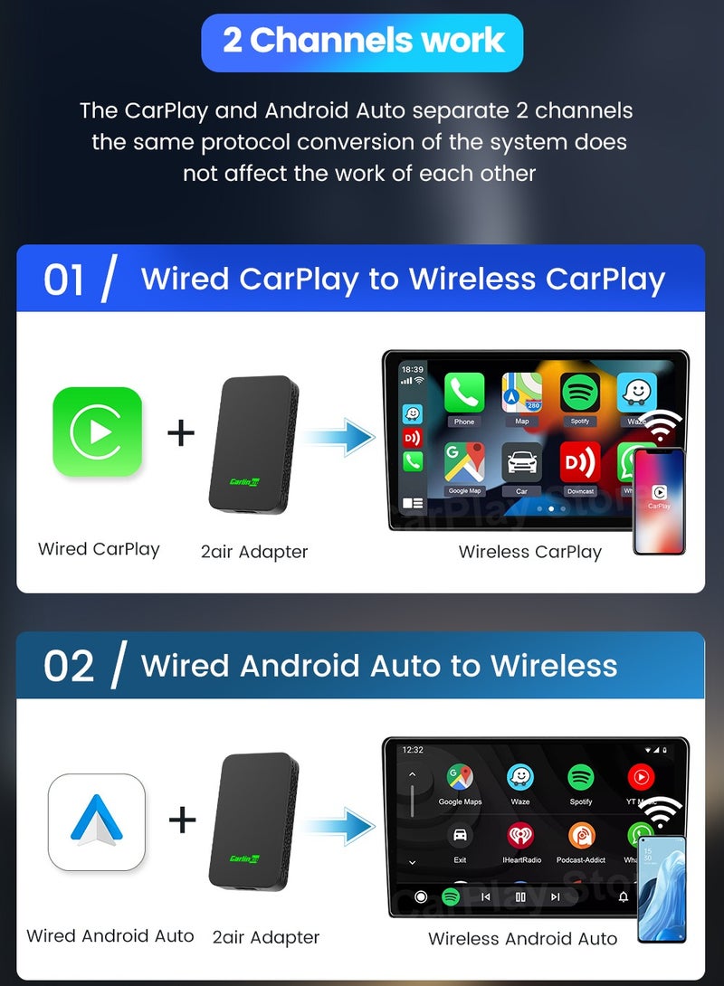 CarlinKit 5.0 Wireless CarPlay Mini Adapter Android Auto Dongle Wired To Wireless Car Play Box 5GWifi Bluetooth Auto Connect FOTA