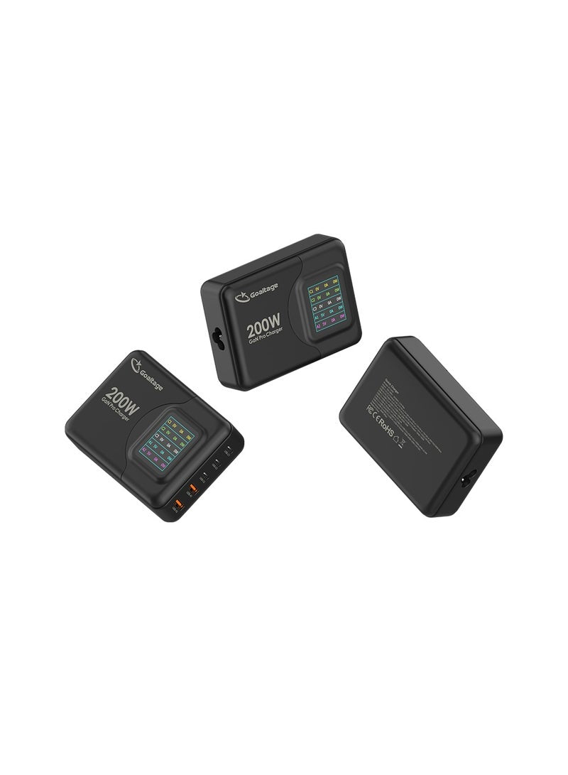 Super-Fast Pro 200W GaN Wall Charger & LCD Digital Display, Safety Protection, Multi-Port Functionality