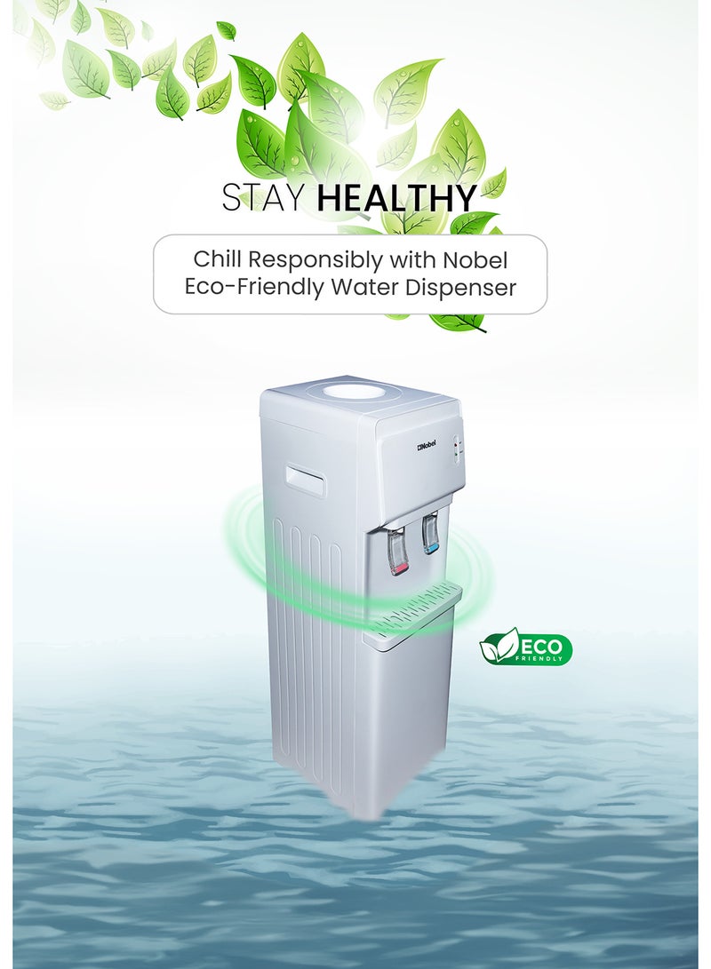 Water Dispenser, Hot & Cold, 2 Taps, Compressor Cooling, 5L/H Heating, 2L/H Cooling, Silicon Water Outlet Pipes NWD1603 White