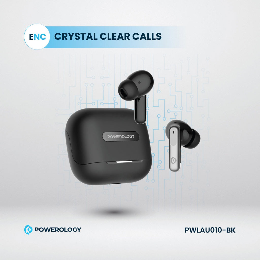 [PWLAU010-BK] Powerology 6 Mic Hybrid ANC + ENC True Wireless Buds (​Black)