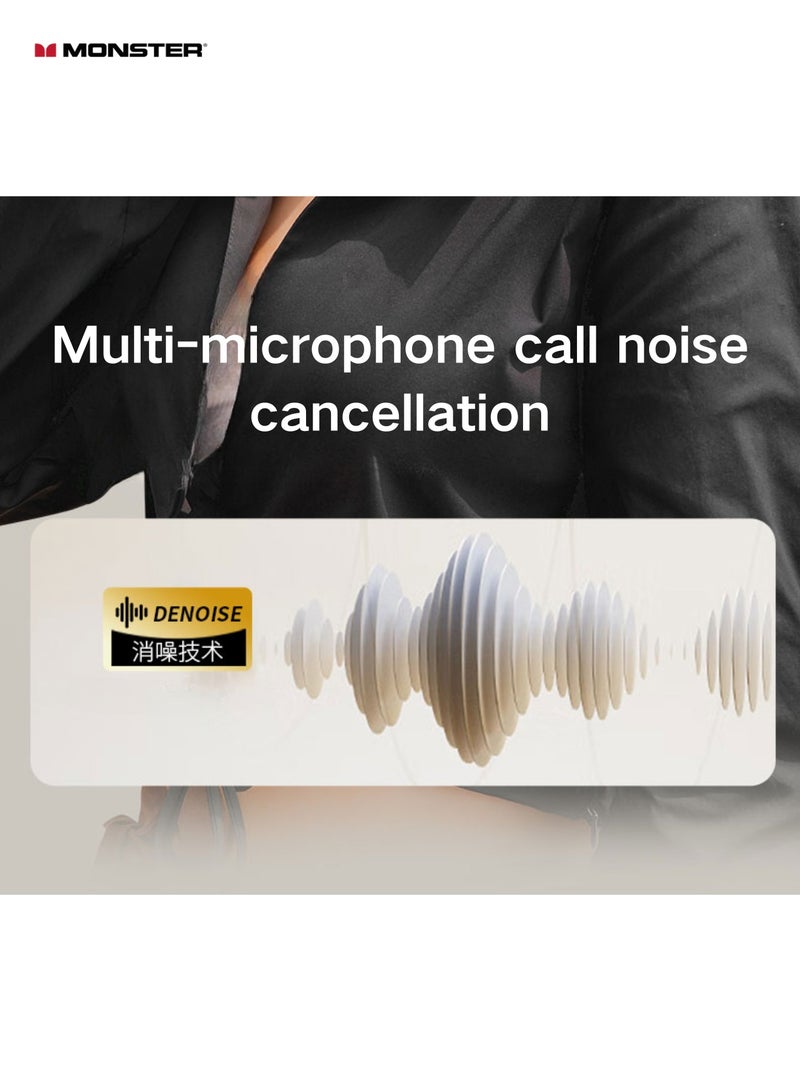 Monster AC330 Bluetooth Earbuds – Open-Back Design, IPX5 Waterproof, 24-Hour Battery Life, Noise-Canceling, Low Latency for Sports and Outdoor Activities