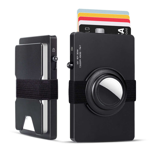 TOYFID all-aluminum slim card holder wallet displaying RFID protection and quick access for multiple cards.