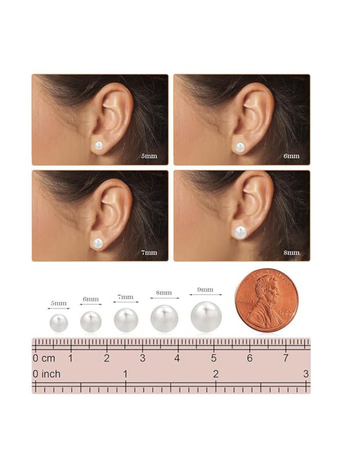 8MM Freshwater Pearl Stud Earrings for Women, Hypoallergenic 18K Gold Vermeil Earrings Studs with Genuine Round White Pearls