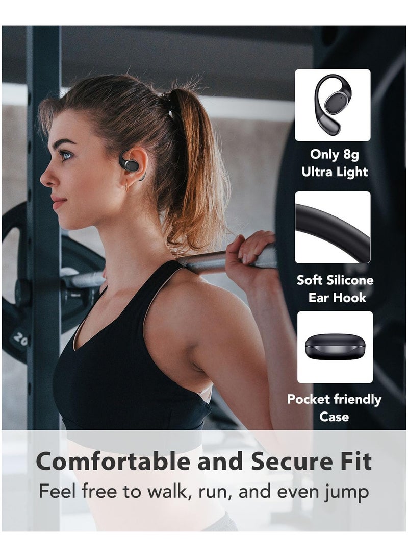 Open Ear Headphones, Workout Earphones with Ear Hook, Air Conduction, Feather-like Wearing, Big Driver Enhanced Bass, Bluetooth 5.4, Clear Calls, for Workout Sports
