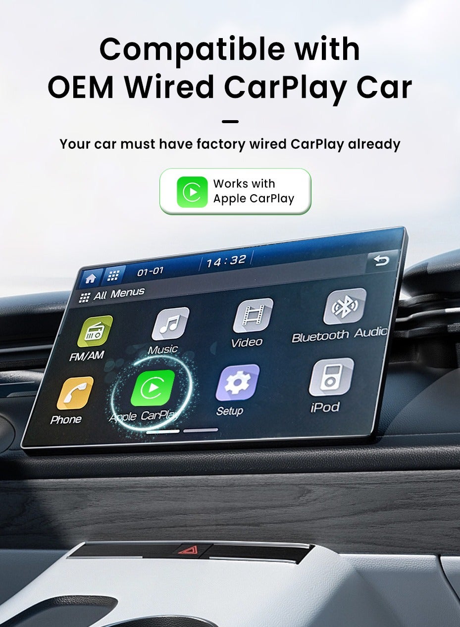 MINISE Wireless CarPlay Adapter USB-A/C for iPhone Convert Wired to Wireless Carplay Fast-Connect Plug&amp;Play FOTA