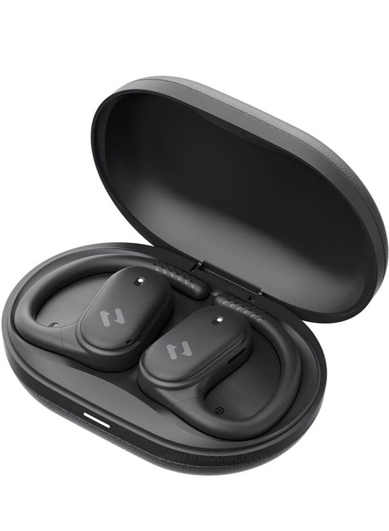 Open-Ear Wireless Earbuds with 64H Playtime, 8.5H Single Charge, Bluetooth 5.4, Dual ENC Mics for Clear Calls, 14.2mm Drivers, IPX5 Waterproof, Type-C Charging, Hall Switch Auto Pairing, Lightweight Secure Fit for Workouts, Travel, Music, and More (Black)