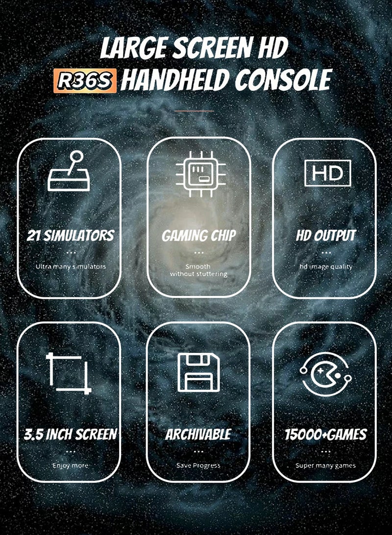 R36S Handheld Game Console, 3.5 Inch IPS Screen Open Source Linux System R36S Game Console, 64G TF Card 10+ Emulator Consola R36S with dual 3D joysticks for boys and girls