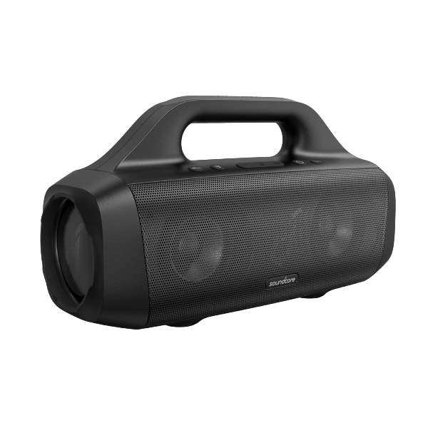 SOUNDCORE Motion Boom Outdoor Speaker with Titanium Drivers BassUp Technology IPX7 Waterproof 24H Playtime Soundcore App Built-In Handle Portable Bluetooth Speaker for Outdoors Camping A3118 Black