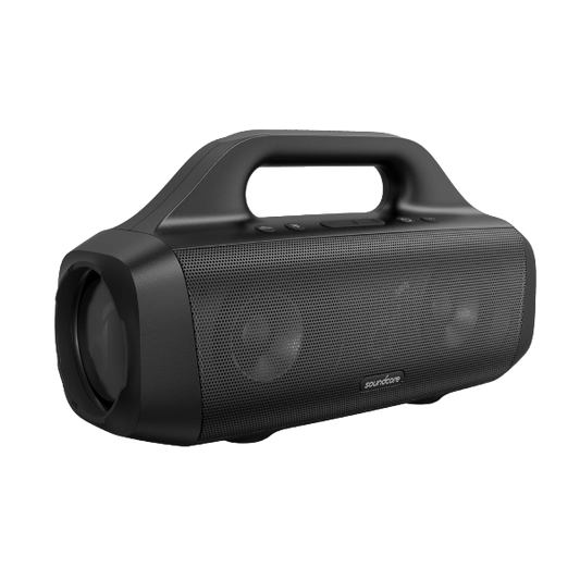 SOUNDCORE Motion Boom Outdoor Speaker with Titanium Drivers BassUp Technology IPX7 Waterproof 24H Playtime Soundcore App Built-In Handle Portable Bluetooth Speaker for Outdoors Camping A3118 Black
