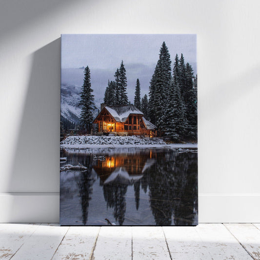 Christmas Lodge in the Snow - Framed Canvas Wall Art Print-0