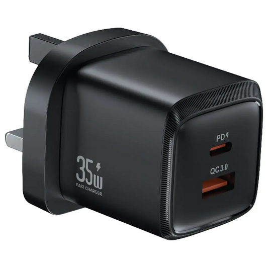 Green Lion G-Charge Series Dual Port Wall Charger 35W UK Plug - Black