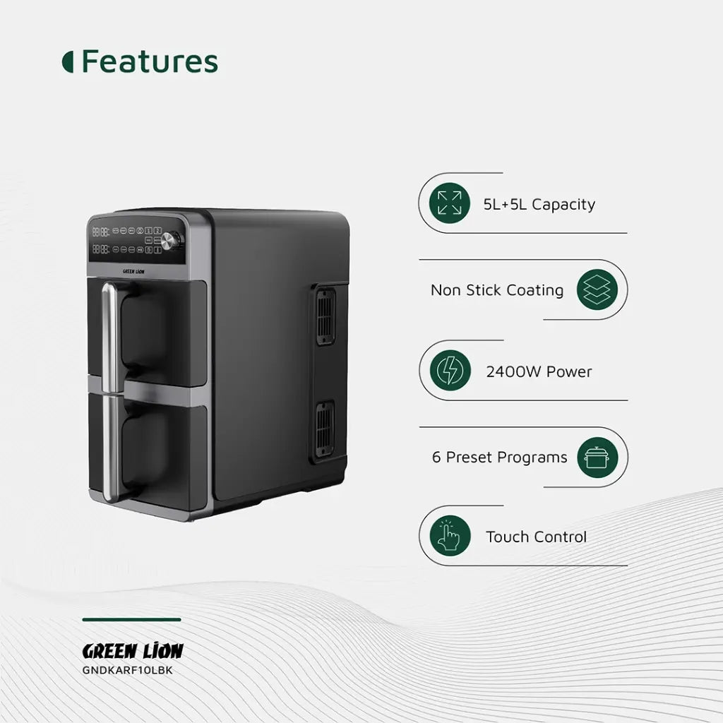 Green Lion 10L Double-Decker Air Fryer - Black
