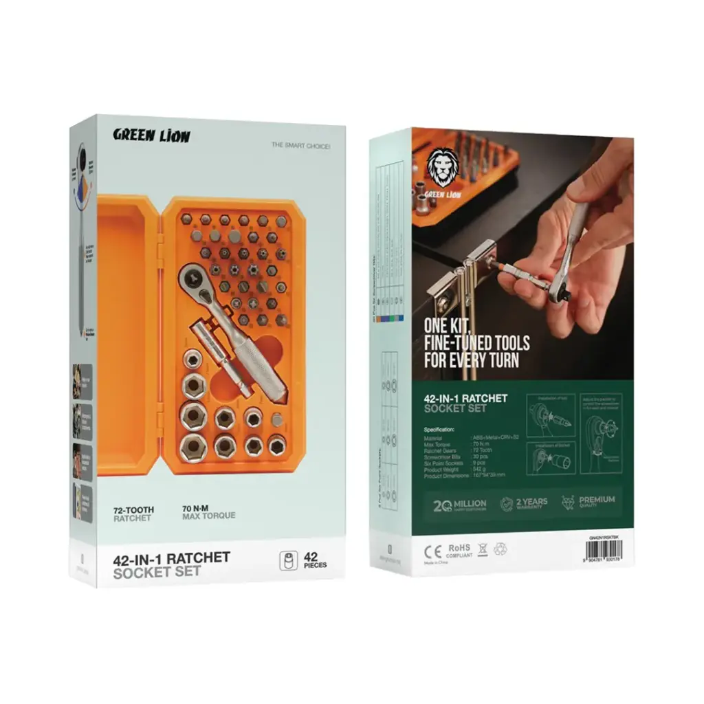 Green Lion 42-IN-1 Ratchet Socket Set - Black