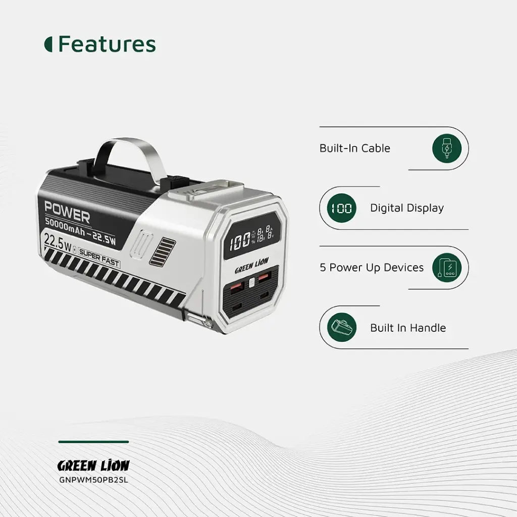 Green Lion 50000mAh Power Bank 22.5W - Silver