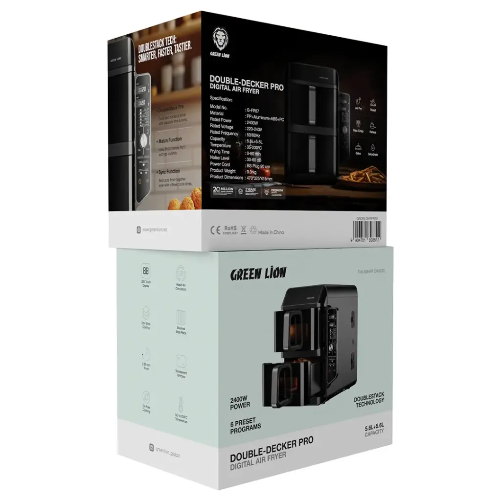 Green Lion Double-Decker Pro Digital Air Fryer 10.2L - Black