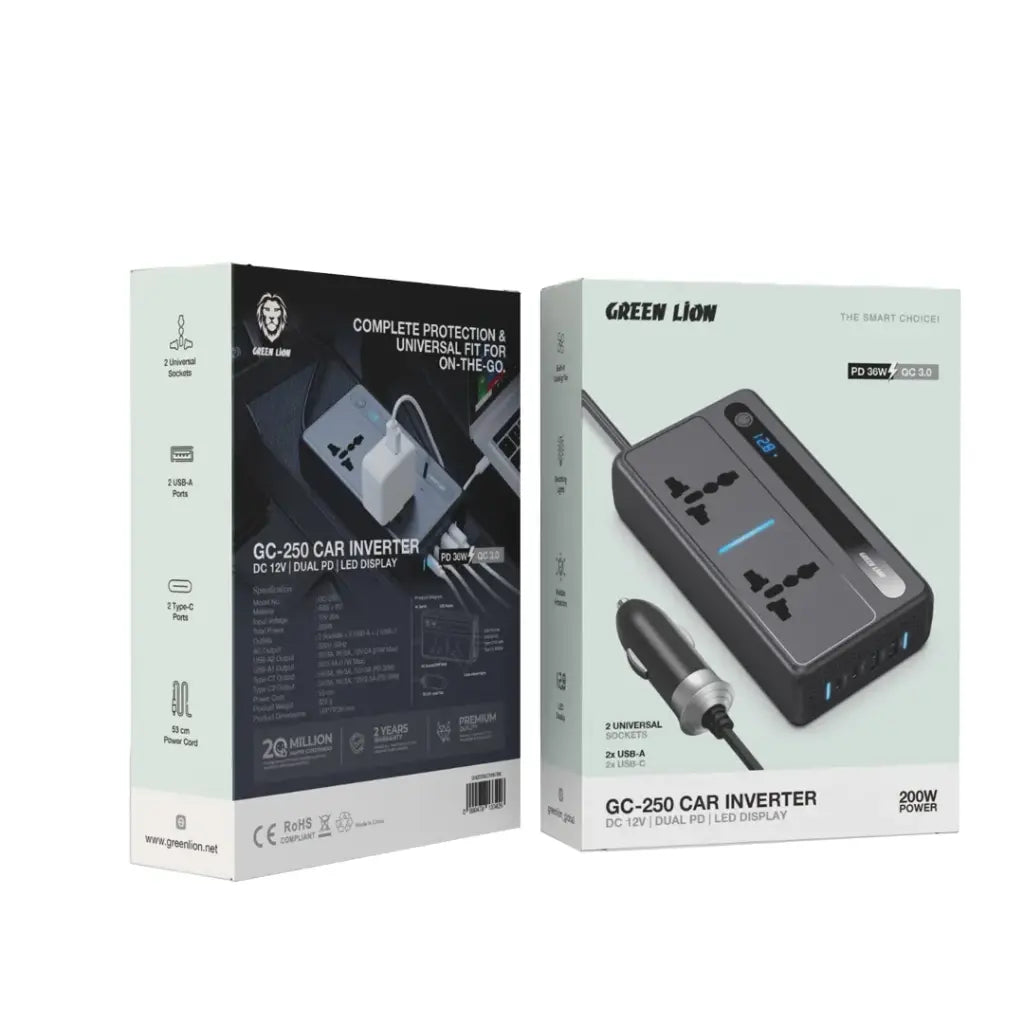 Green Lion GC-250 Car Inverter 200W - Black