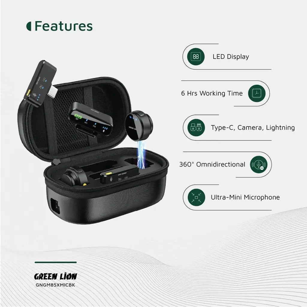 Green Lion GM-85X 3 In 1 Wireless Microphone - Black