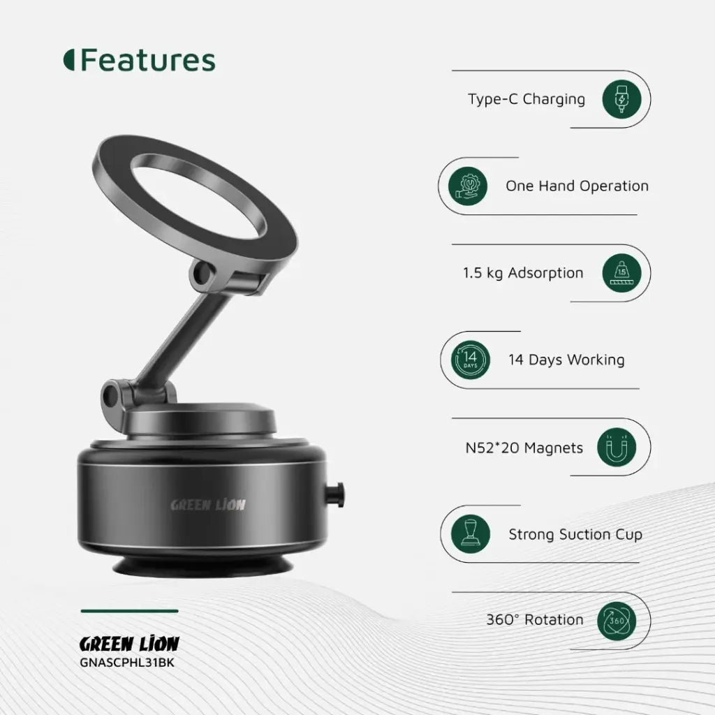 Green Lion GX-31 Auto Suction Phone Holder - Matte Black