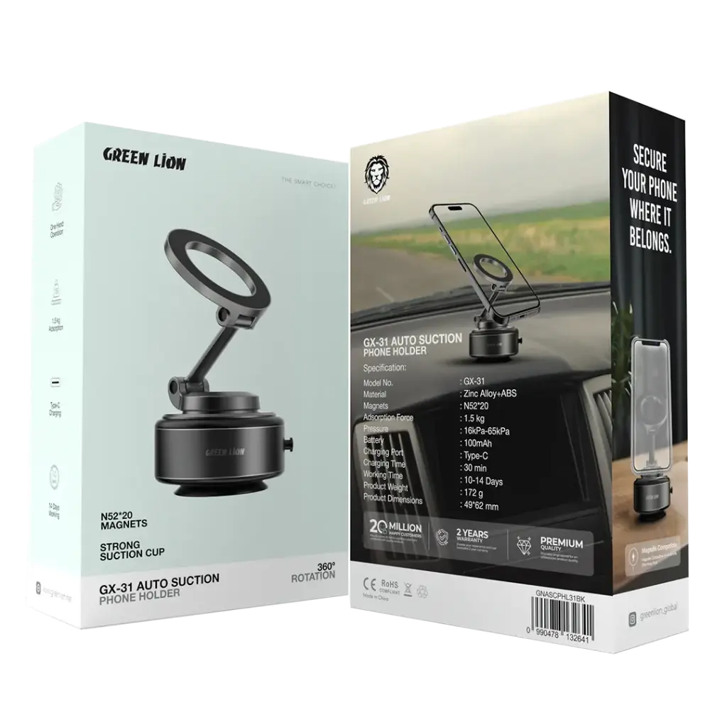 Green Lion GX-31 Auto Suction Phone Holder - Matte Black