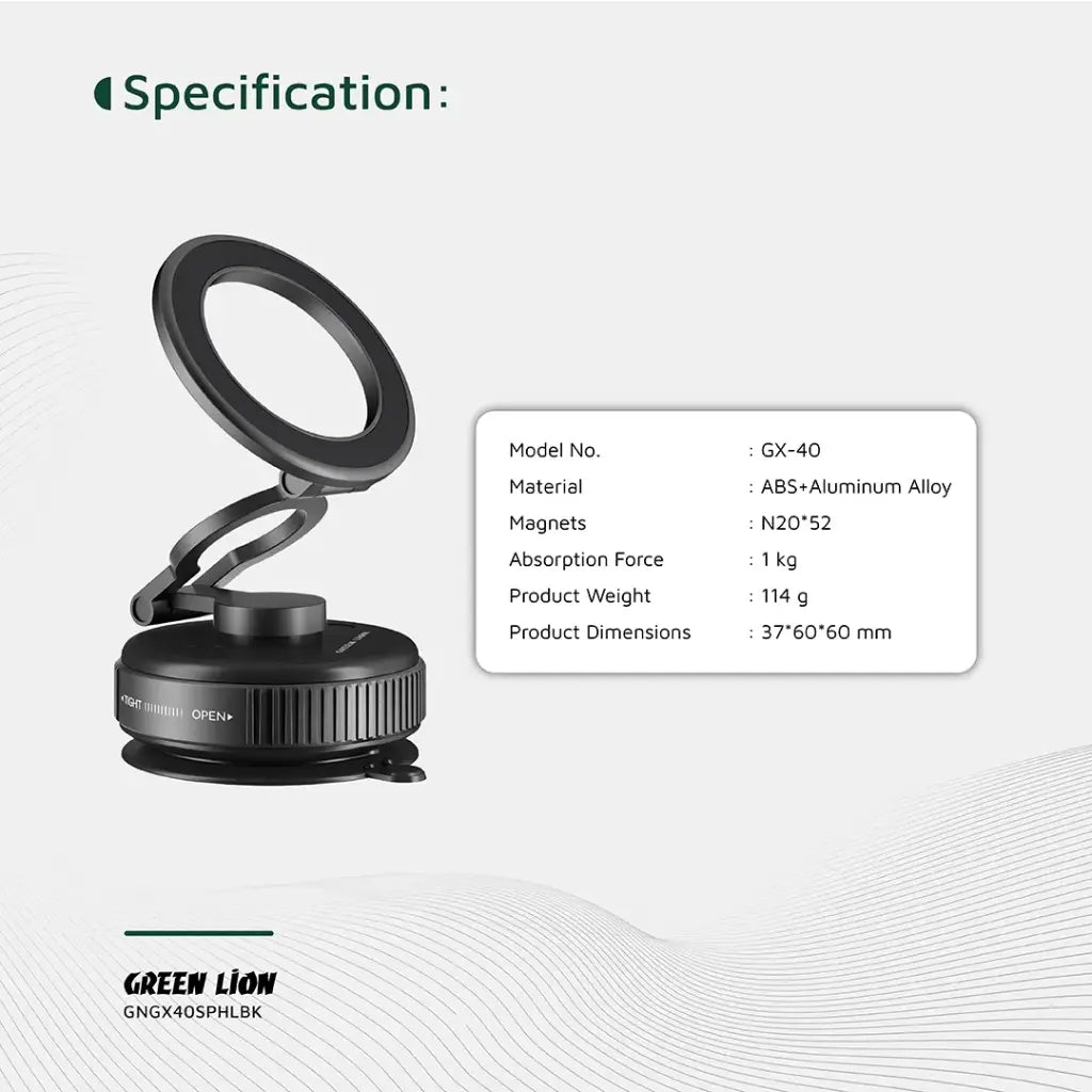 Green Lion GX-40 MagSafe Suction Phone Holder - Black