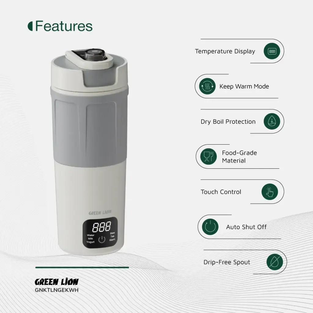 [GNKTLNGEKWH] Green Lion Kettle & Go Electric Kettle 600mL - White