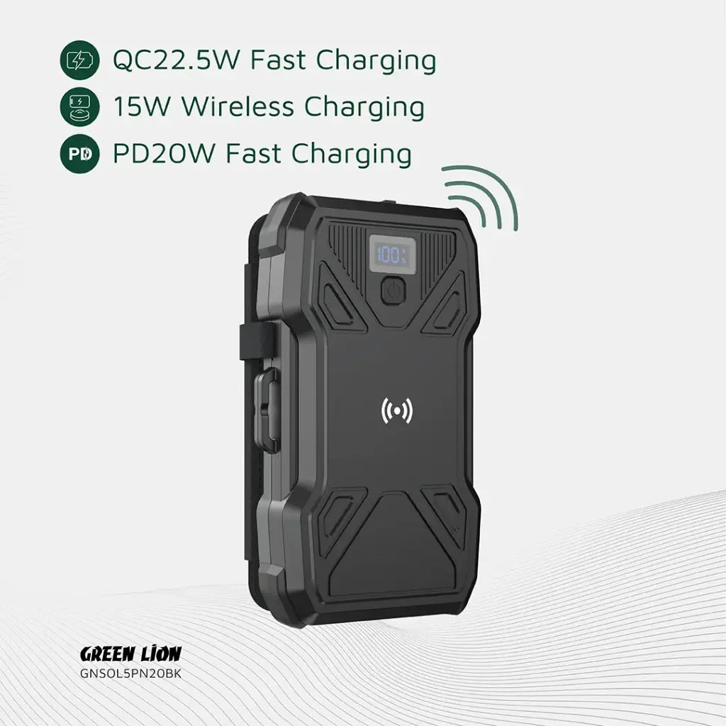 Green Lion Solar 5-Panel 20000mAh Power Bank PD20W - Black