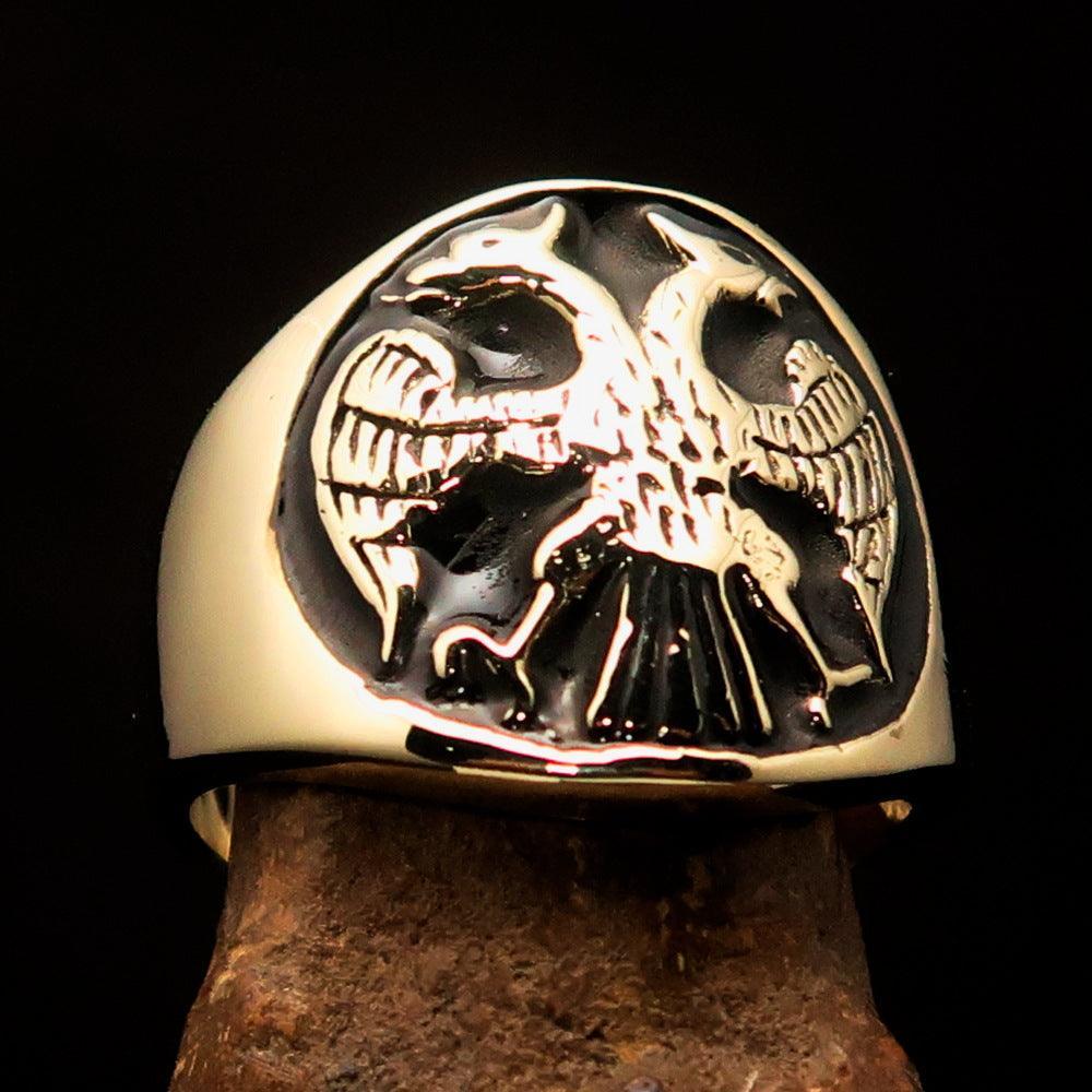 Excellent crafted ancient Men's Black Twin Head Eagle Ring - Solid Brass-0
