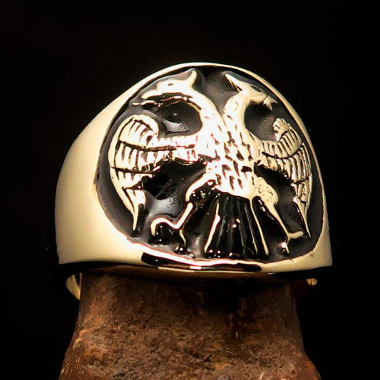 Excellent crafted ancient Men's Black Twin Head Eagle Ring - Solid Brass-0
