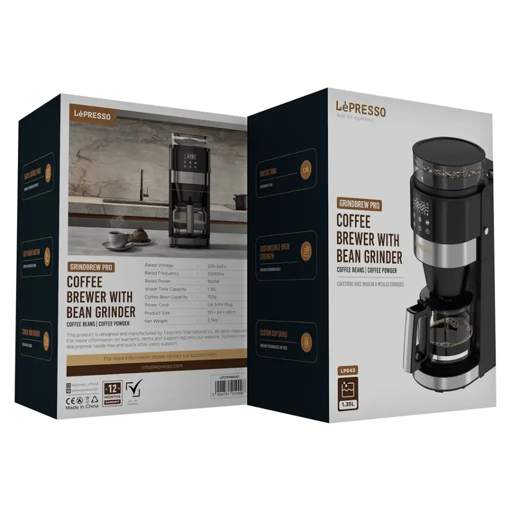 Lepresso Coffee Brewer With Bean Grinder - Black