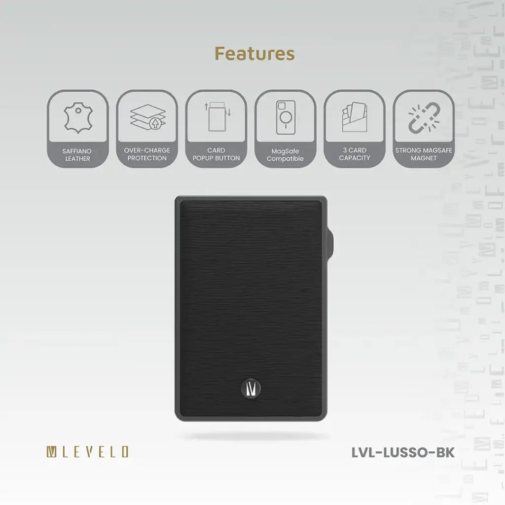 Levelo Lusso MagSafe Saffiano Leather Card Holder - Black