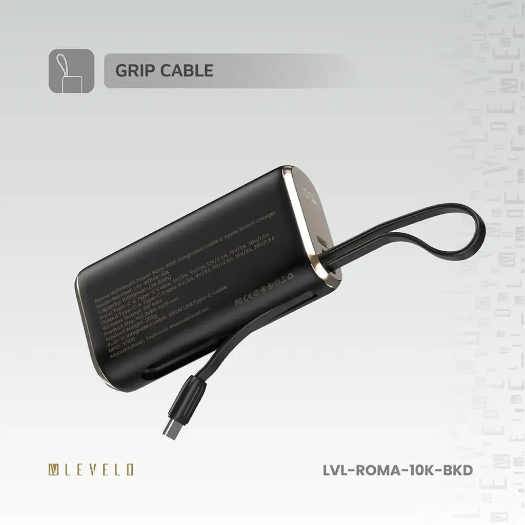 Levelo Roma 10000mAh Power Bank With Integrated Cable & Apple Watch Charger