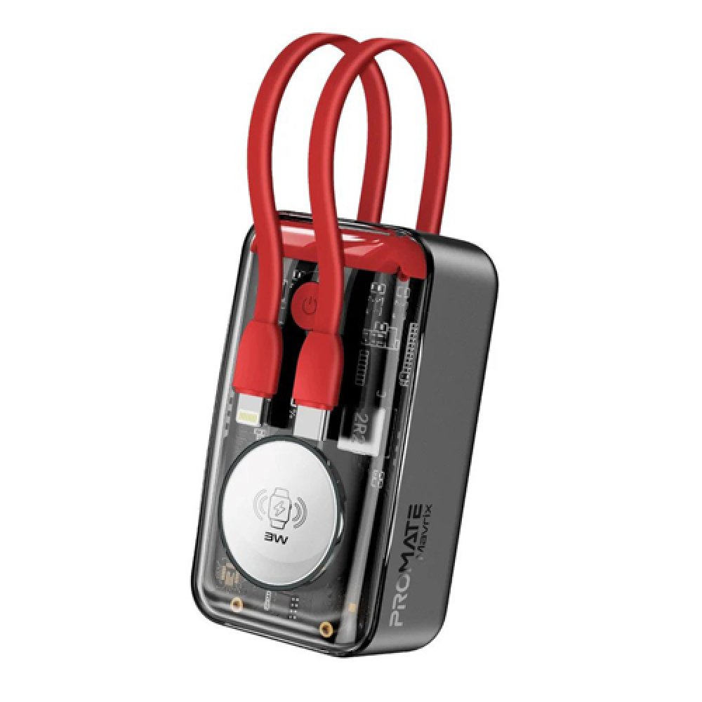 35W Transparent Smartphone and Apple Watch Charging Power Bank with USB-C & Lightning Cable