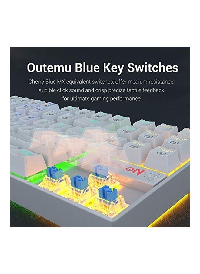 Kumara Wired 80% TKL Mechanical Keyboard, Outemu Blue Switch, Metal and ABS Construction, Adjustable Height, Double-Shot Injection, Gold-Plated USB, White | KUMARA K552W-RGB