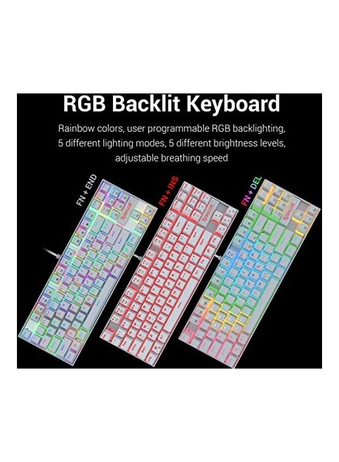 Kumara Wired 80% TKL Mechanical Keyboard, Outemu Blue Switch, Metal and ABS Construction, Adjustable Height, Double-Shot Injection, Gold-Plated USB, White | KUMARA K552W-RGB