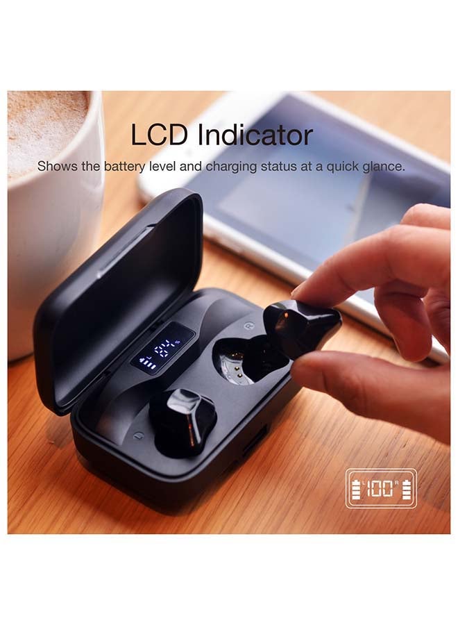 Max TWS Noise Cancellation Earbuds, 2600 mAh Charging Case, 60 Hours Usage Time, 4+ hours Playing Time, IPX4 Water Resistance, LCD Indicator, Single Driver - HD Audio Quality, Touch Control, Bluetooth 5.0, 2600 mAh Power Bank with USB-A Output black