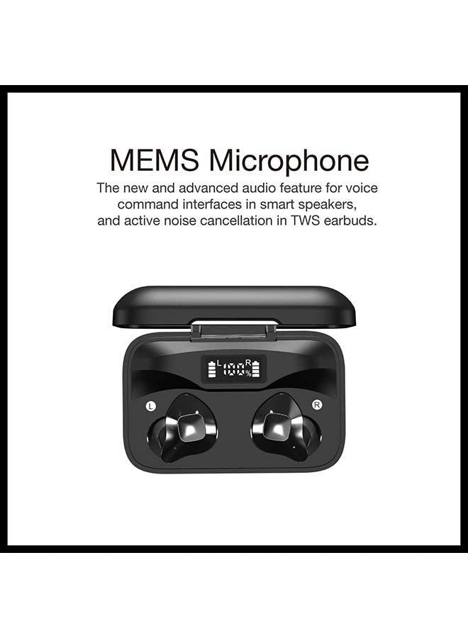 Max TWS Noise Cancellation Earbuds, 2600 mAh Charging Case, 60 Hours Usage Time, 4+ hours Playing Time, IPX4 Water Resistance, LCD Indicator, Single Driver - HD Audio Quality, Touch Control, Bluetooth 5.0, 2600 mAh Power Bank with USB-A Output black