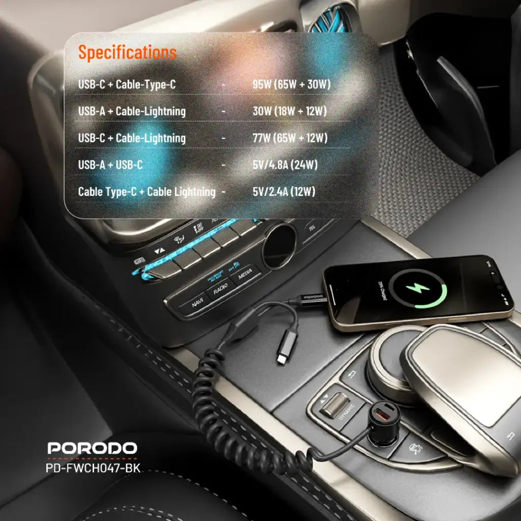 [PD-FWCH047-BK] Porodo 95W Car Charger - Black