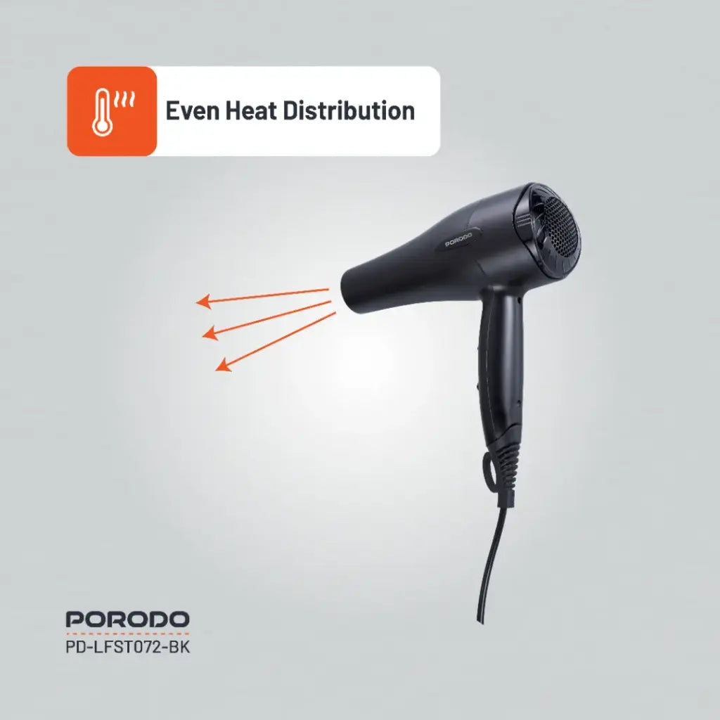 [PD-LFST072-BK] Porodo Lifestyle 1200W Hair Dryer 1.8M Cable - Black