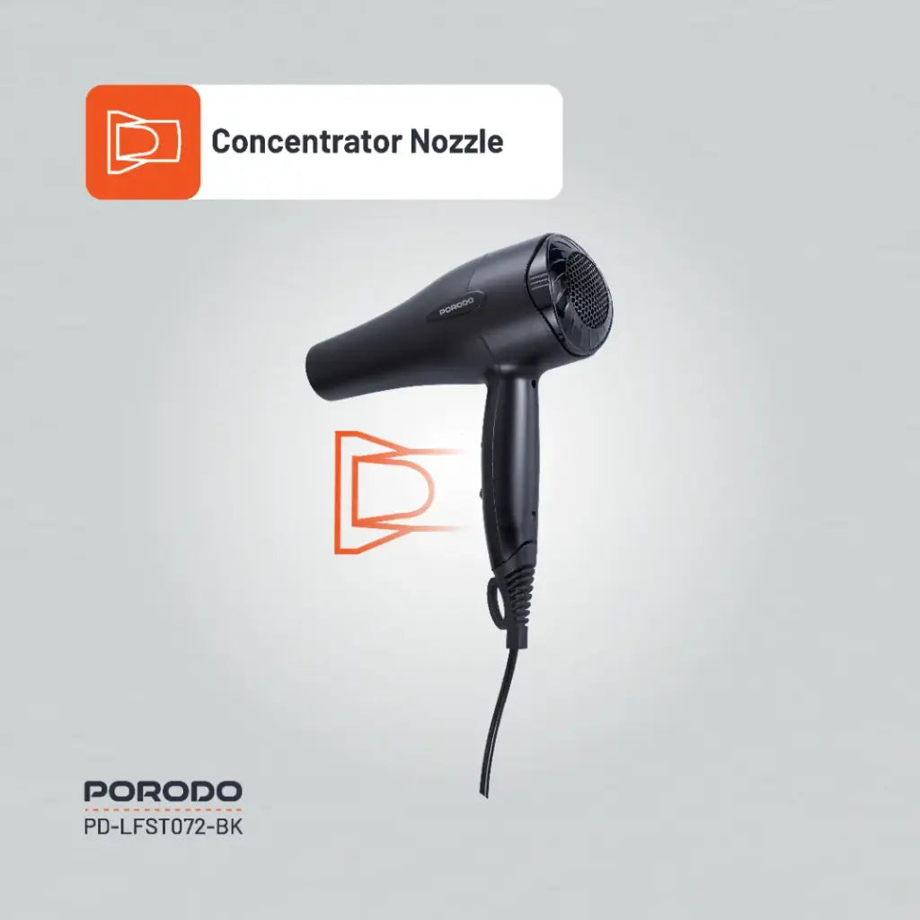 [PD-LFST072-BK] Porodo Lifestyle 1200W Hair Dryer 1.8M Cable - Black