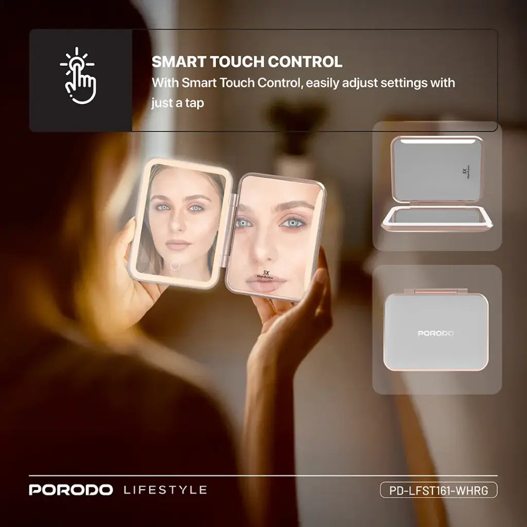 Porodo Lifestyle 5000mAh Power Bank Magnifying Mirror - White/Rose Gold