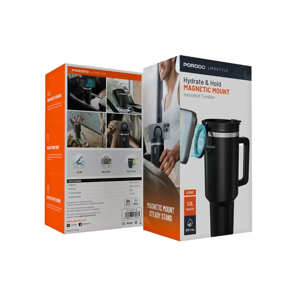 Porodo Lifestyle Hydrate & Hold Magnetic Mount 40oz Insulated Tumbler