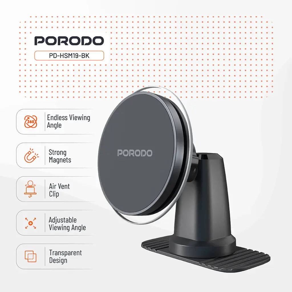 [PD-HSM19-BK] Porodo Magsafe Magnetic Air Vent & Dash Mount - Black